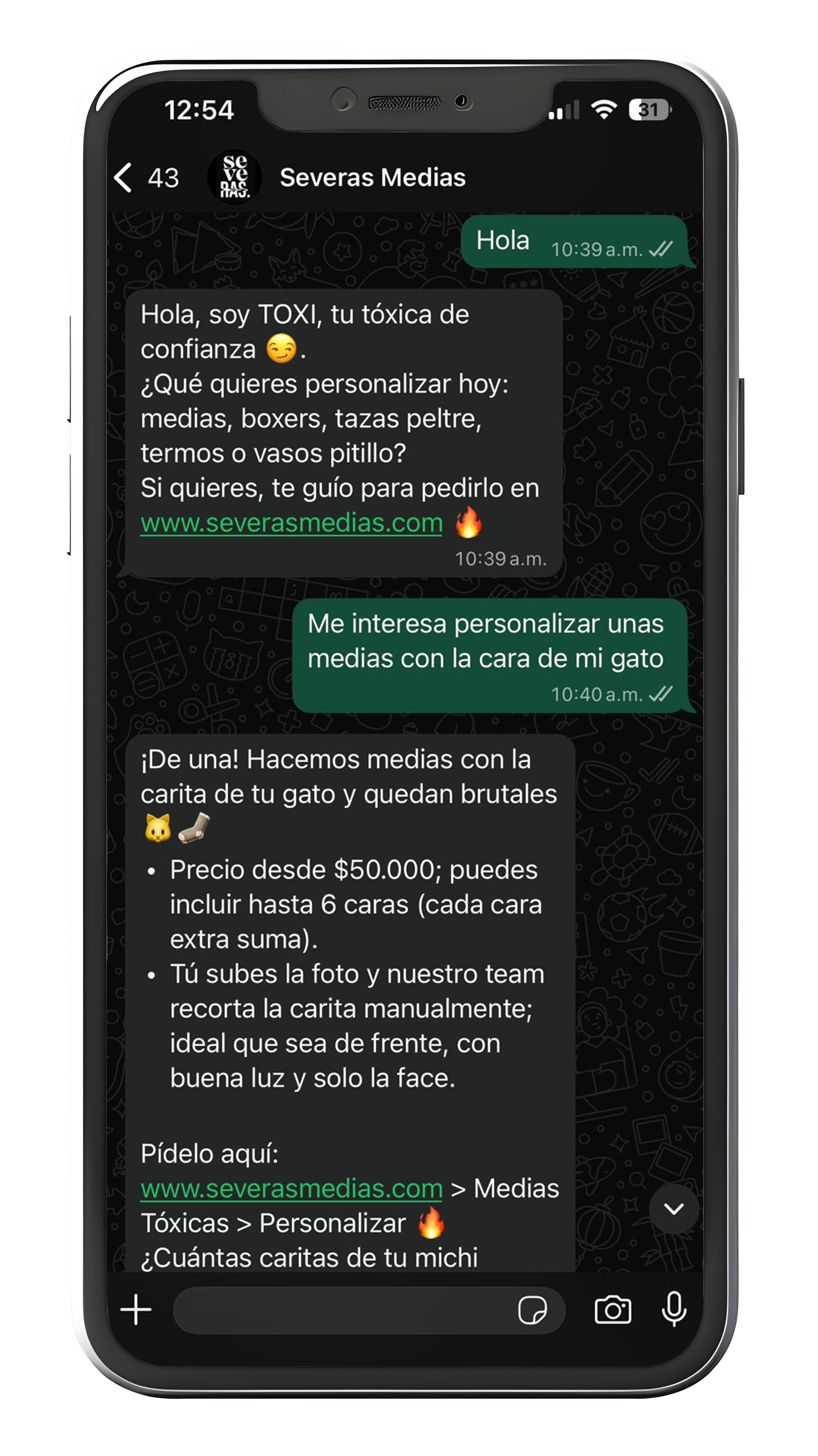 Conversación de WhatsApp atendiendo a un cliente